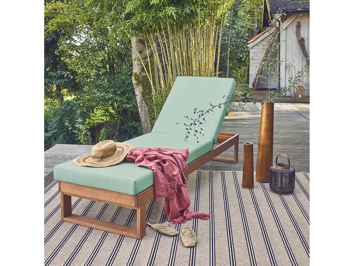 Tumbona de madera de eucalipto, multiposiciones verde grisáceo