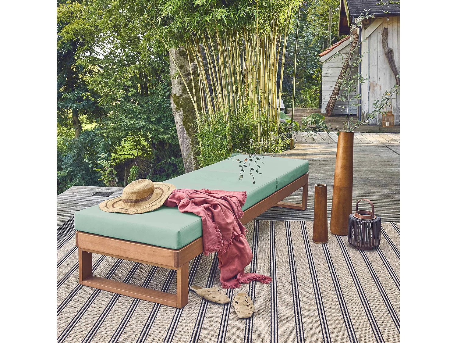 Tumbona de madera de eucalipto, multiposiciones verde grisáceo