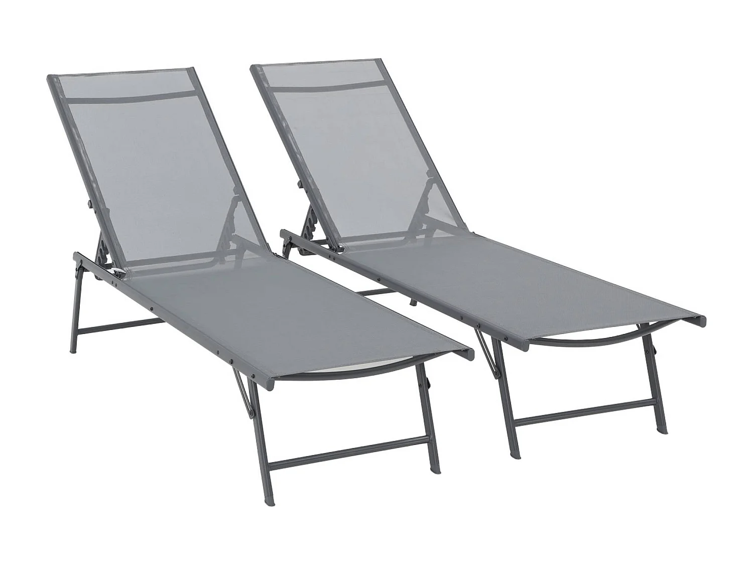Lot de 2 bains de soleil acier textilène inclinable 4 positions Tropea anthracite. 165 x 54.5 x 82.5 cm