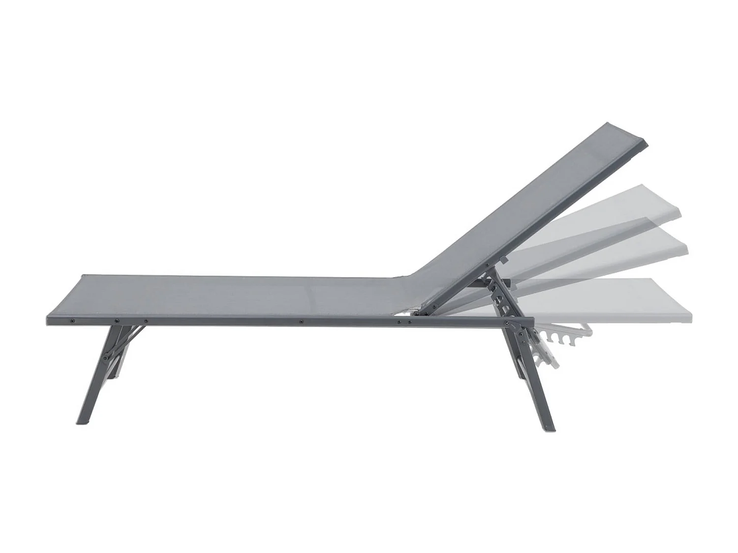 Lot de 2 bains de soleil acier textilène inclinable 4 positions Tropea anthracite. 165 x 54.5 x 82.5 cm