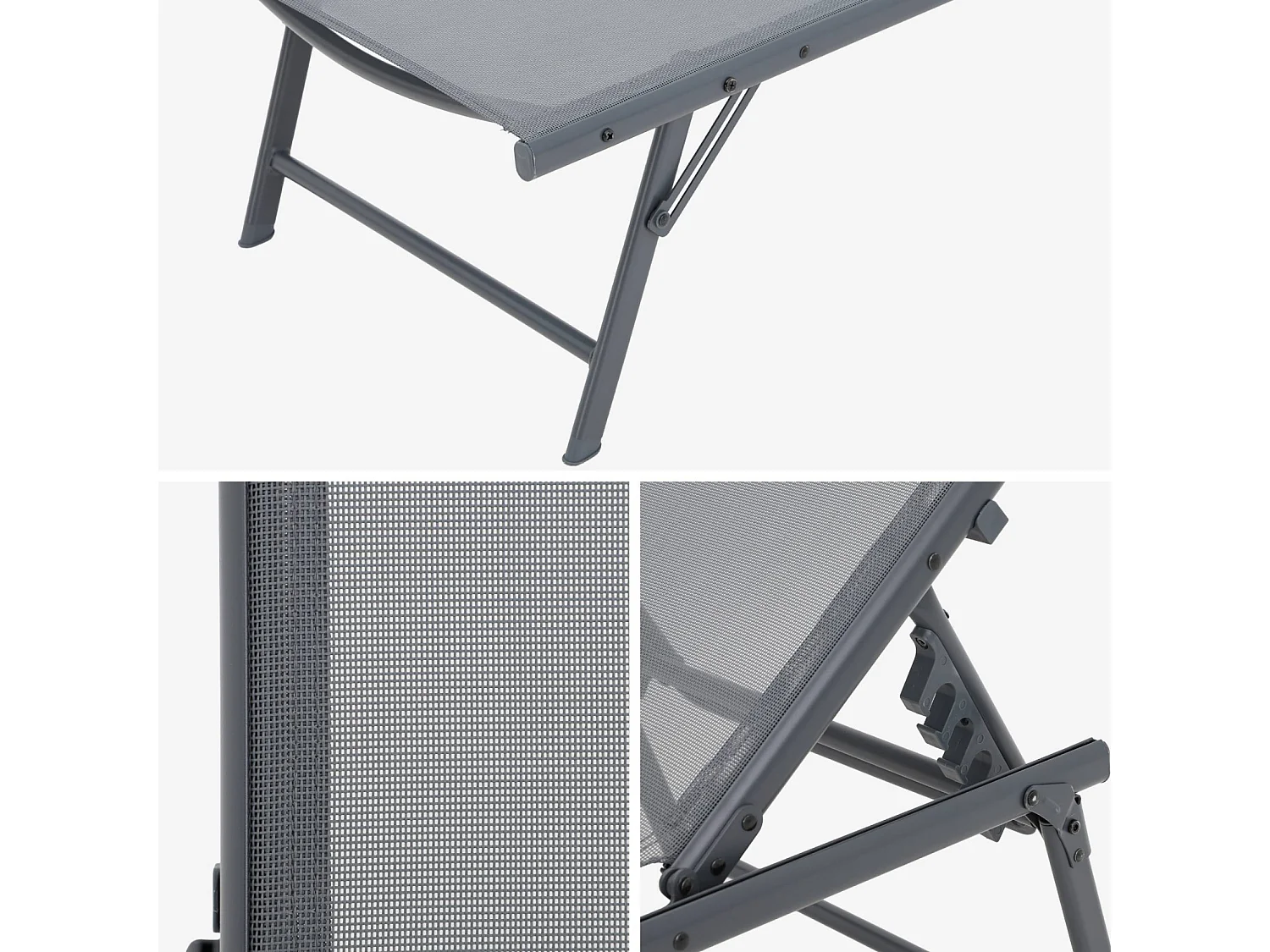 Lot de 2 bains de soleil acier textilène inclinable 4 positions Tropea anthracite. 165 x 54.5 x 82.5 cm