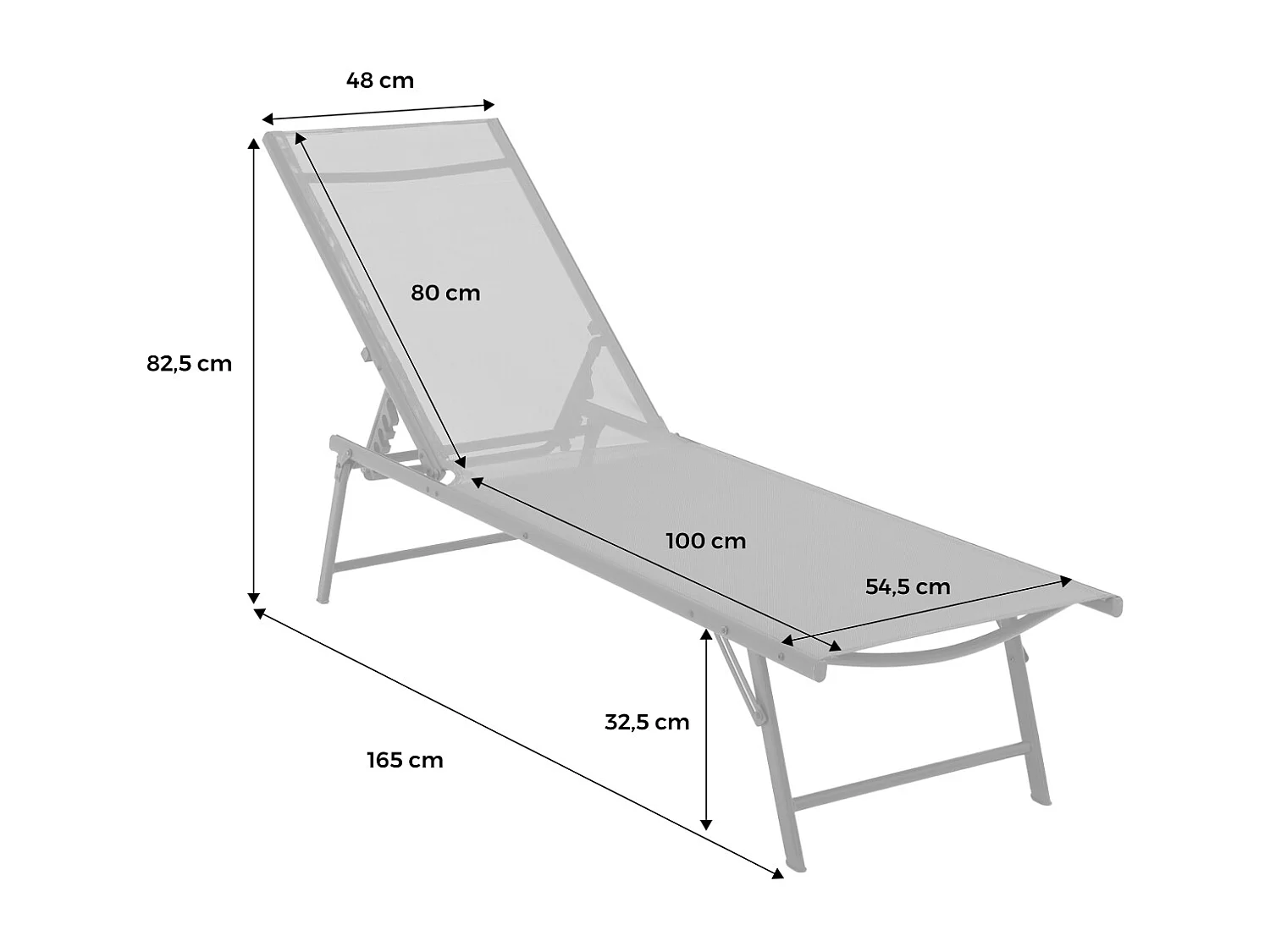 Lot de 2 bains de soleil acier textilène inclinable 4 positions Tropea anthracite. 165 x 54.5 x 82.5 cm