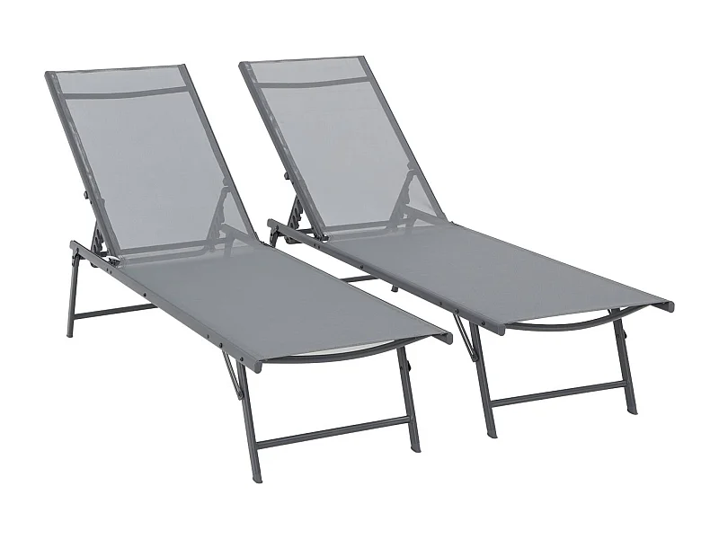 Lot de 2 bains de soleil acier textilène inclinable 4 positions Tropea anthracite. 165 x 54.5 x 82.5 cm