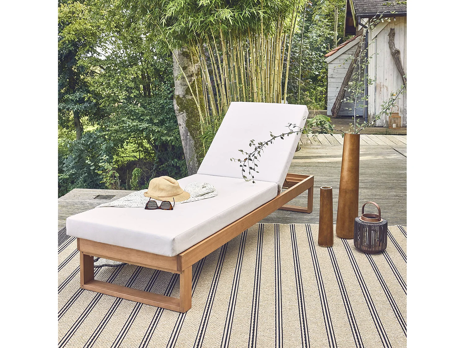 Lettino prendola in legno di eucalipto, multi posizione, beige