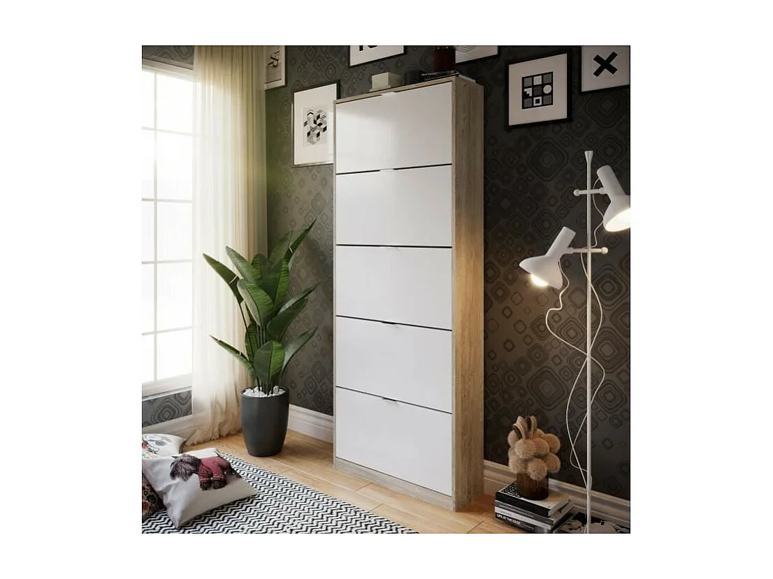 Schoenenkast 5 Deuren Eiken en Wit 75 x 24 x 190 cm