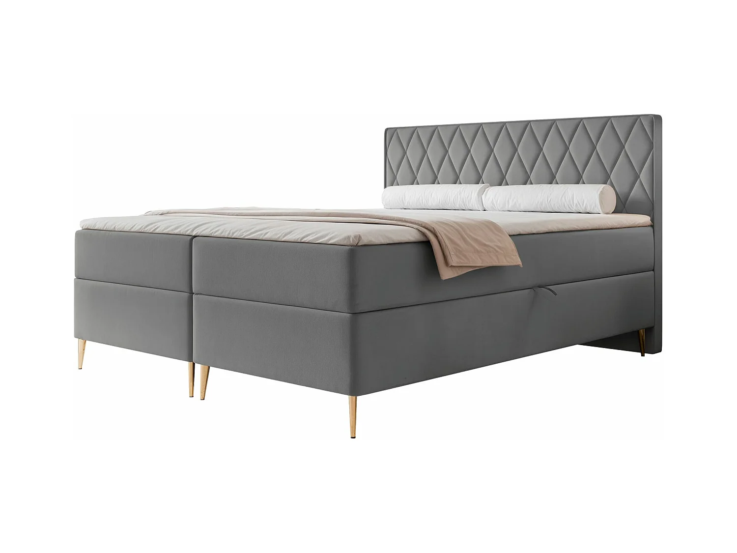 Lit continental - 180x200 cm - en tissu velours bleu gris - CARESSO