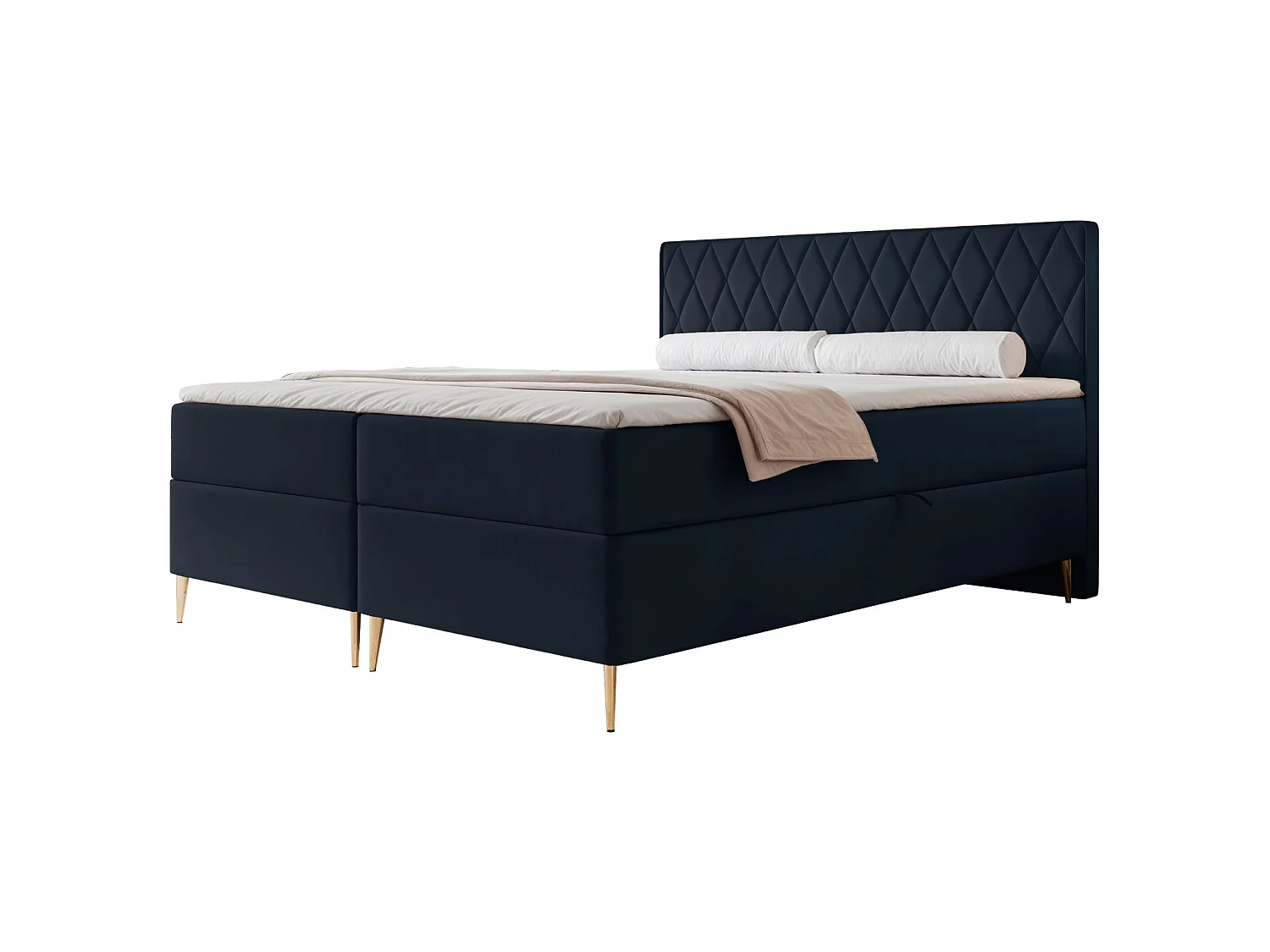 Boxspringbett 140x200 - mit Bonellmatratze - Topper - Velours - dunkelblau - CARESSO