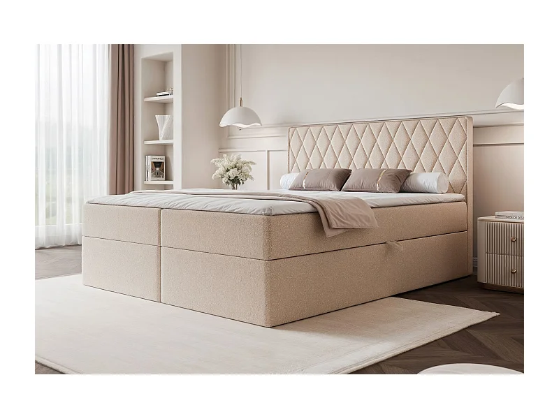 Lit continental - 140x200 cm - en tissu chenille beige - CARENZO