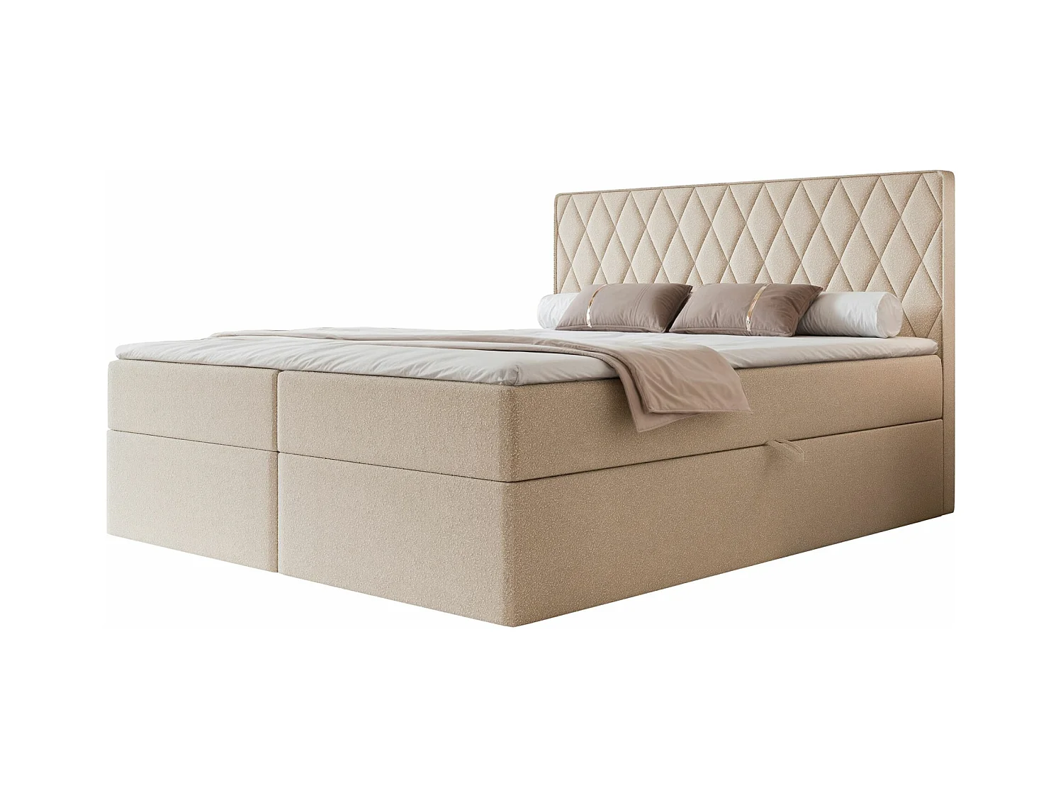 Lit continental - 140x200 cm - en tissu chenille beige - CARENZO