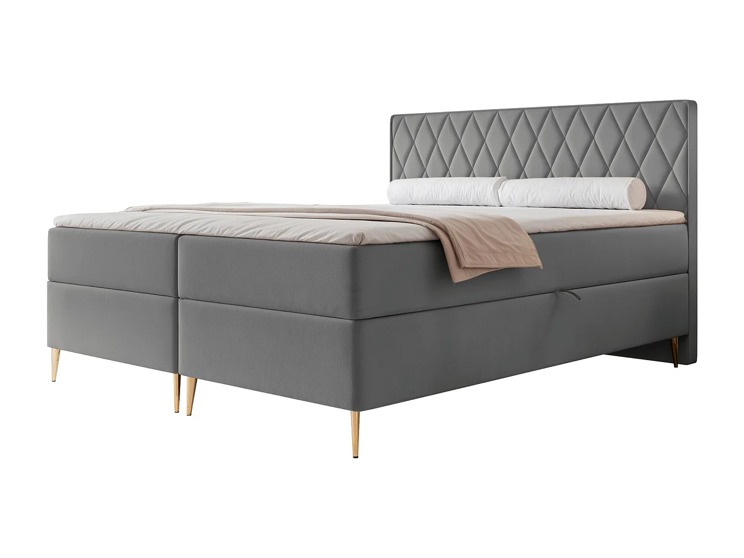 Lit continental - 160x200 cm - en tissu velours bleu gris - CARESSO