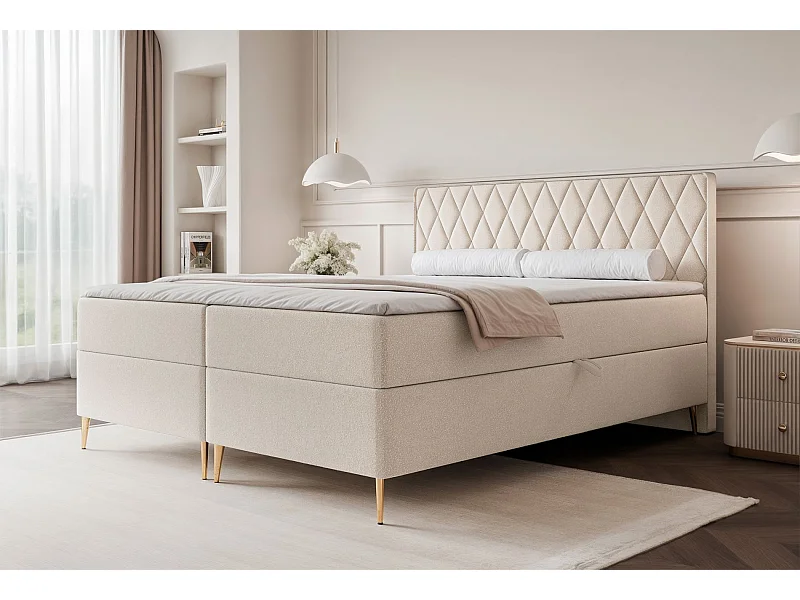 Continentaal bed - 160x200 cm - in crèmekleurige chenillestof - CARESSO