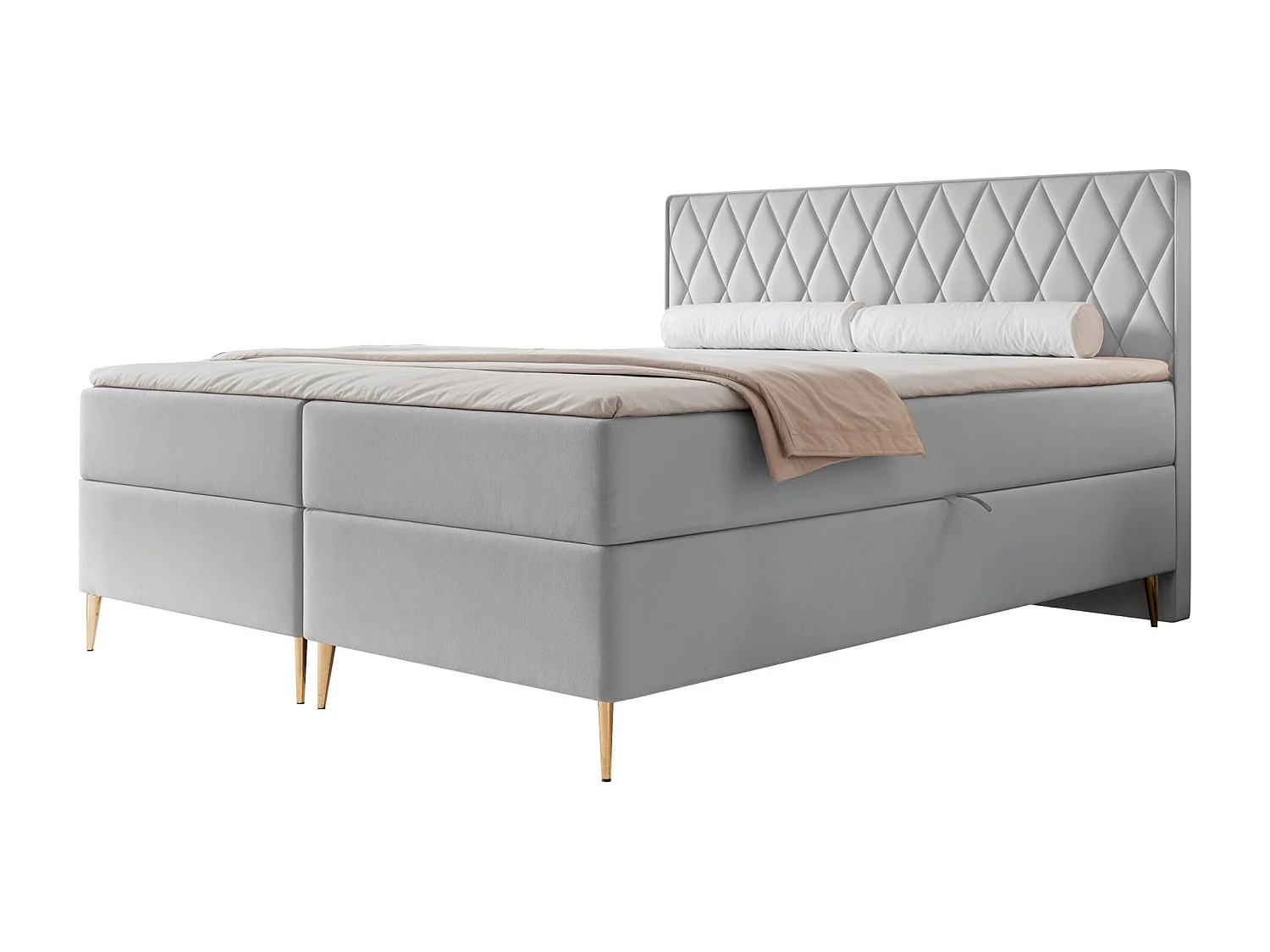 Lit continental - 160x200 cm - en tissu velours gris - CARESSO