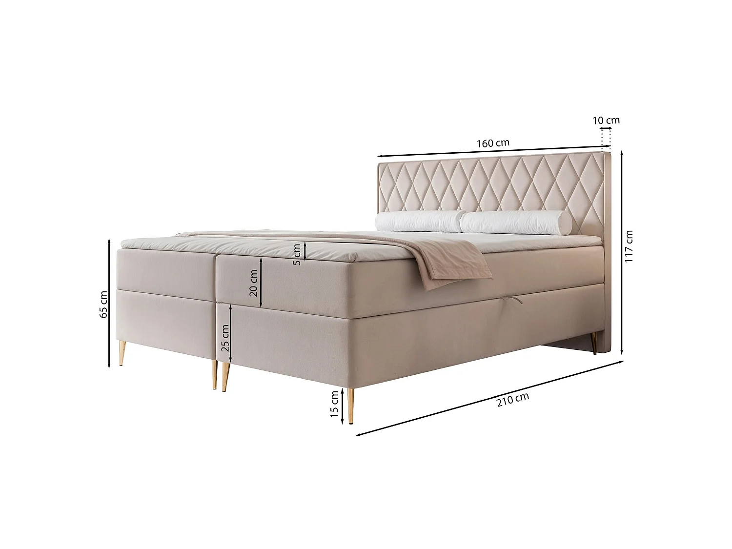 Boxspringbett 160x200 - mit Bonellmatratze - Topper - Velours - taubengrau - CARESSO