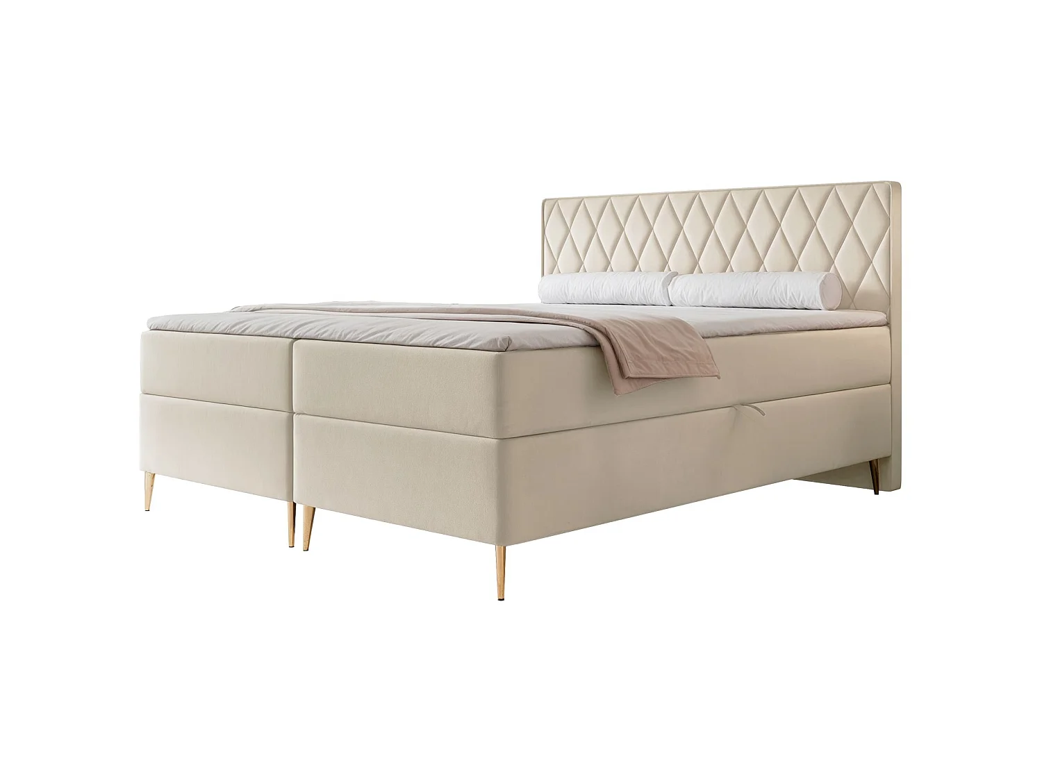 Boxspringbett 140x200 - mit Bonellmatratze - Topper - Velours - hellbeige - CARESSO