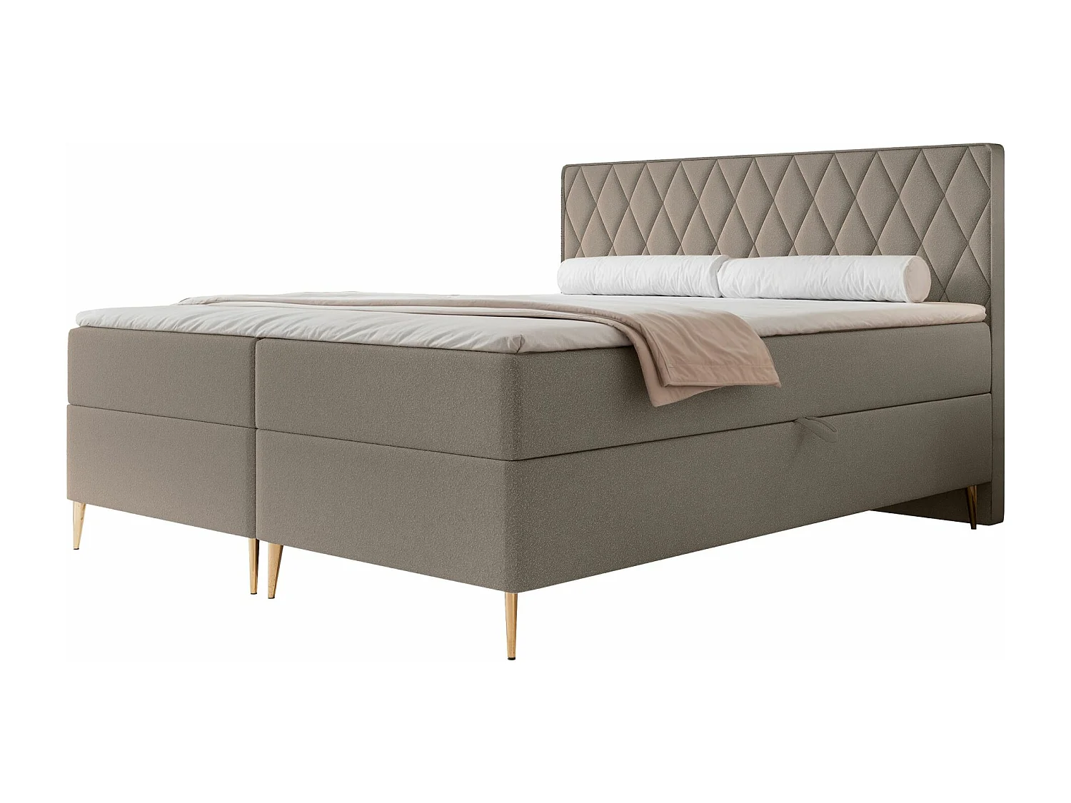 Lit continental - 180x200 cm - en tissu chenille marron clair - CARESSO