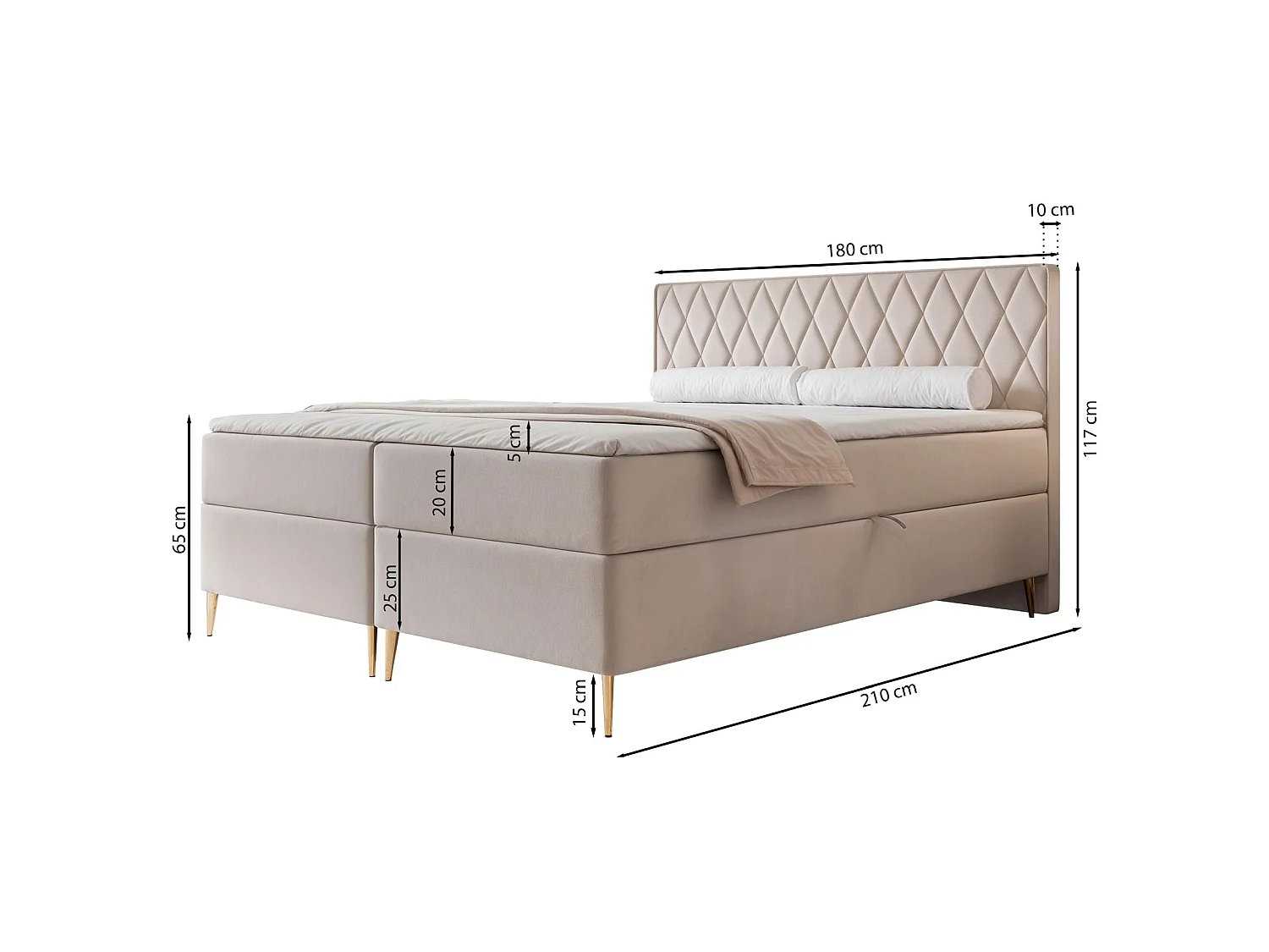 Boxspringbett 180x200 - mit Bonellmatratze - Topper - Chenille - hellbraun - CARESSO
