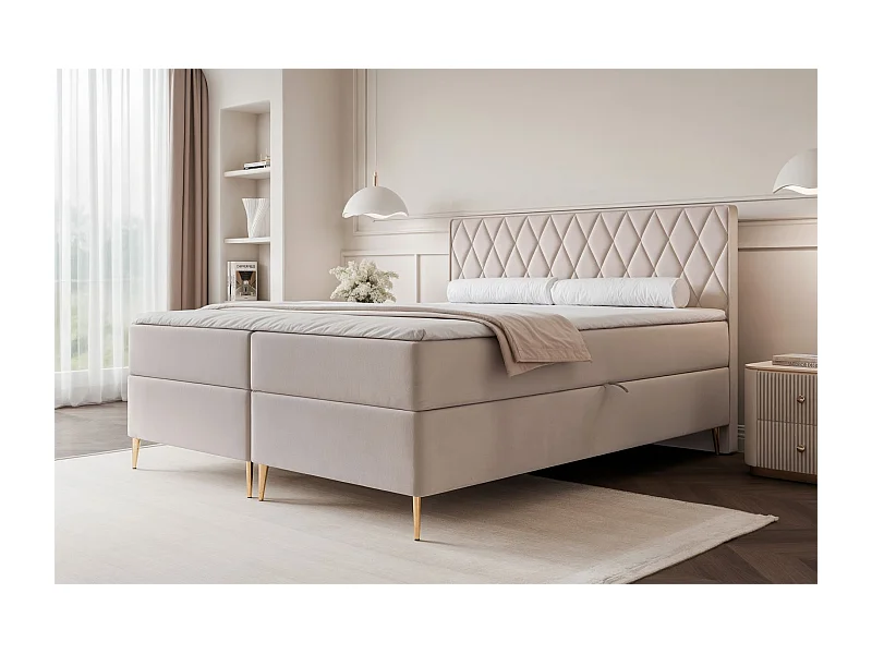 Lit continental - 180x200 cm - en tissu velours grége - CARESSO