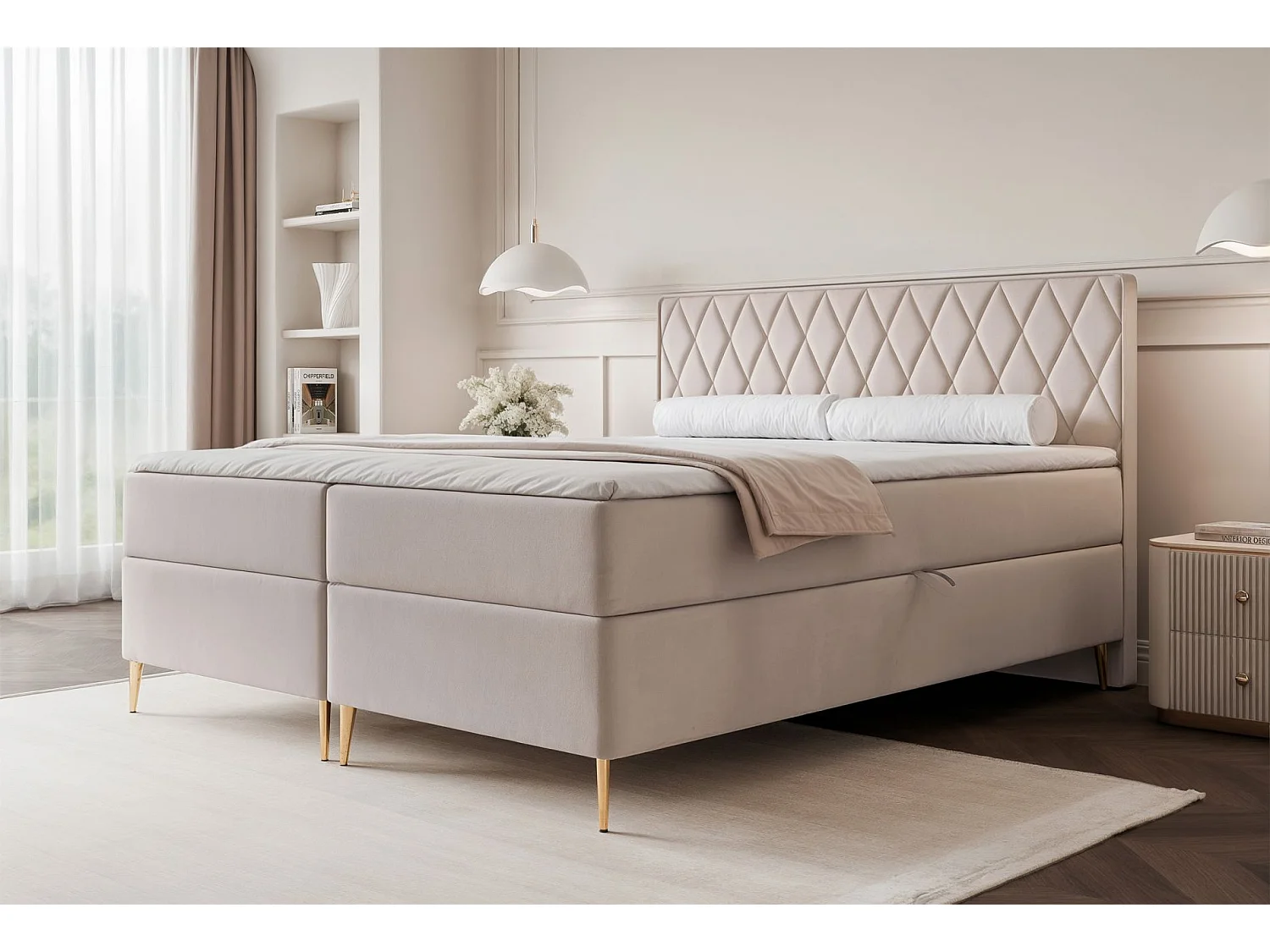 Boxspringbett 180x200 - mit Bonellmatratze - Topper - Velours - greige - CARESSO