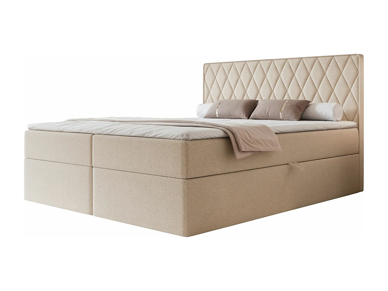 Continentaal bed - 160x200 cm - in beige chenillestof - CARENZO
