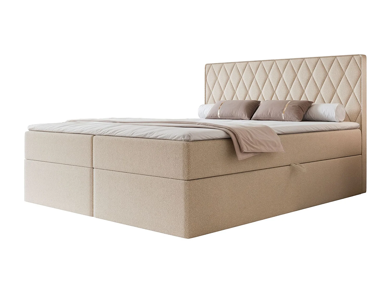 Lit continental - 160x200 cm - en tissu chenille beige - CARENZO