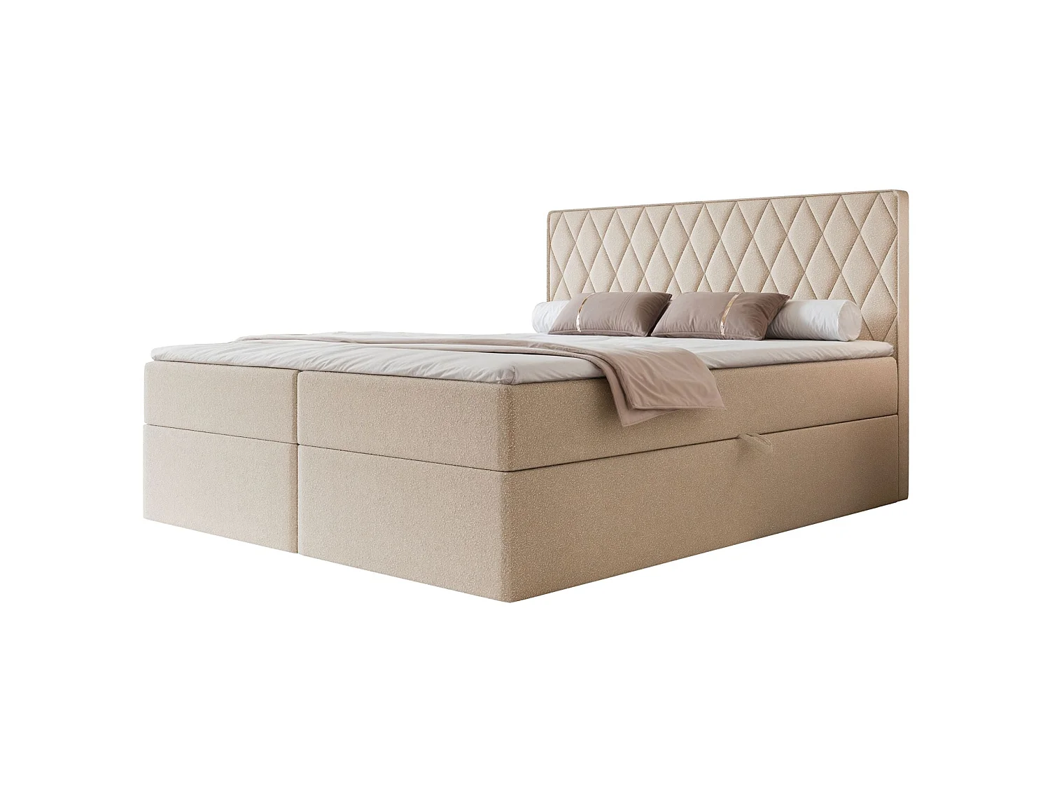 Lit continental - 160x200 cm - en tissu chenille beige - CARENZO