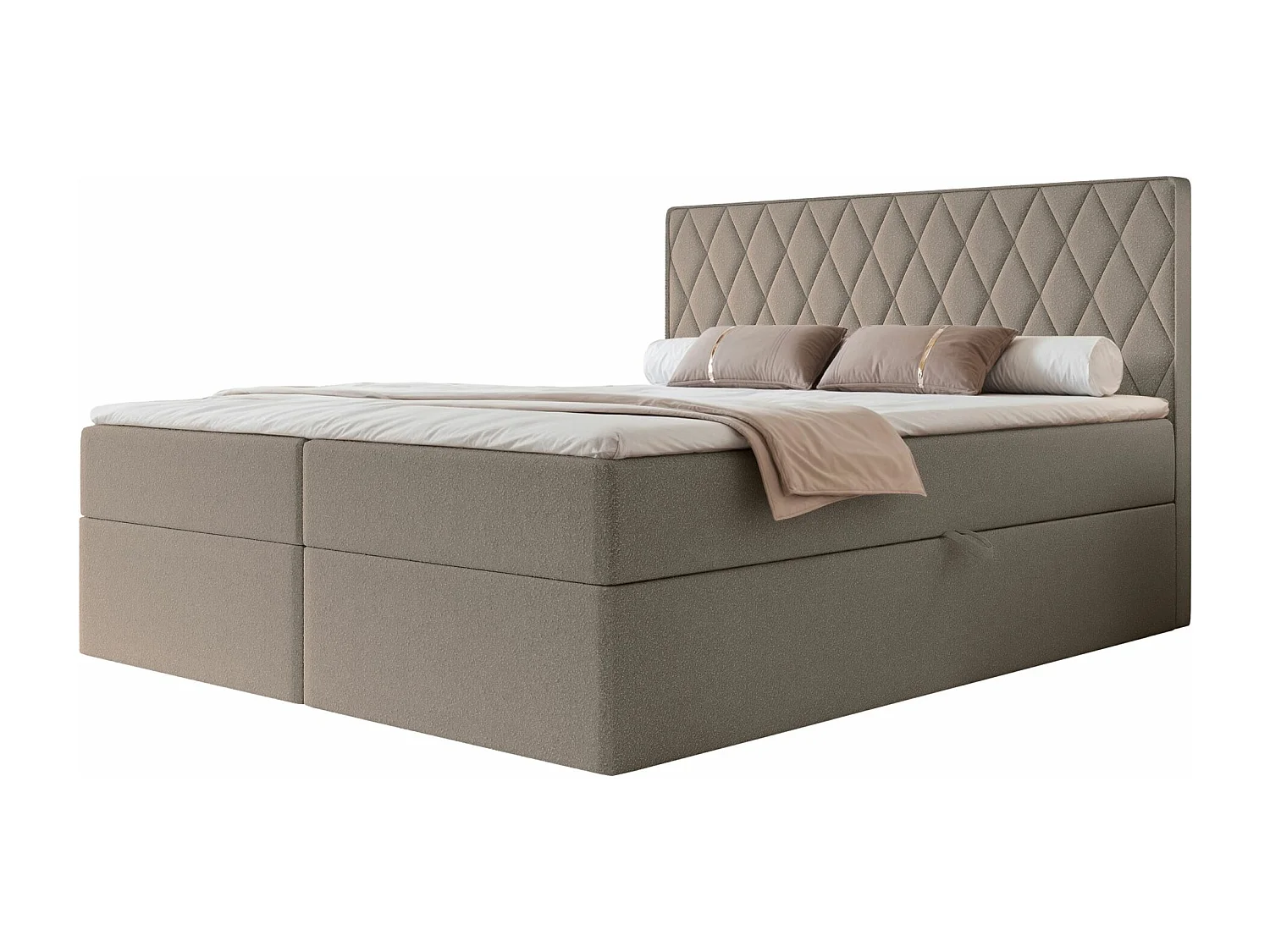 Continentaal bed - 140x200 cm - in lichtbruine chenillestof - CARENZO