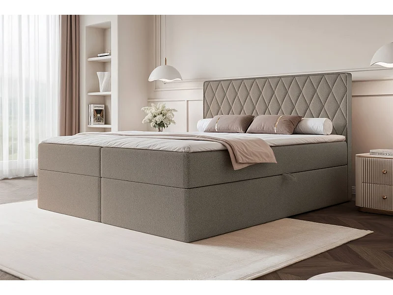 Lit continental - 140x200 cm - en tissu chenille marron clair - CARENZO