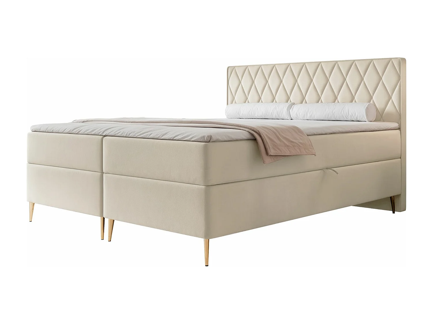 Lit continental - 160x200 cm - en tissu velours beige clair - CARESSO