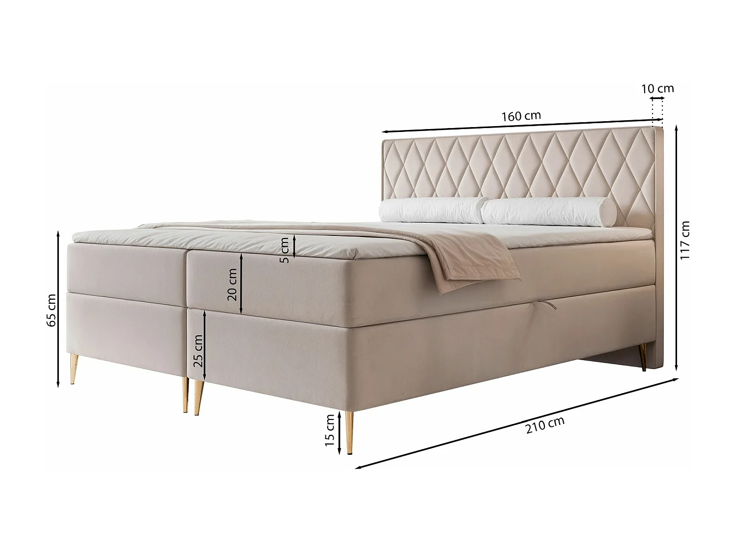 Lit continental - 160x200 cm - en tissu velours beige clair - CARESSO