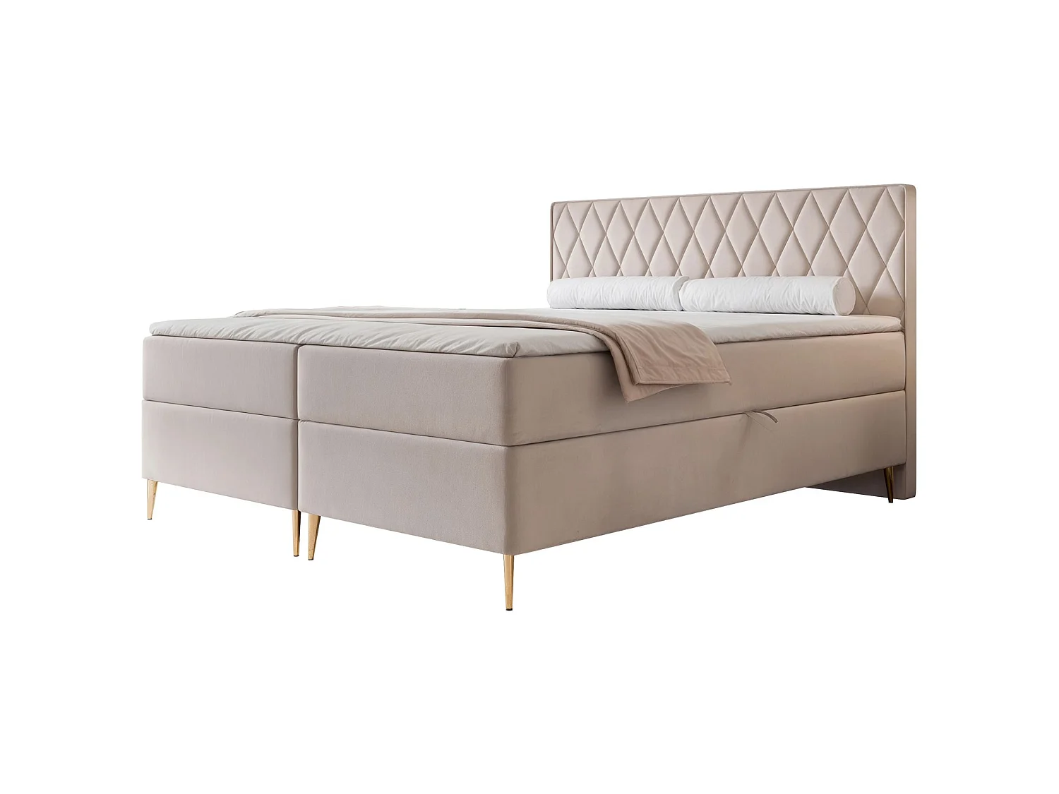 Lit continental - 160x200 cm - en tissu velours grége - CARESSO