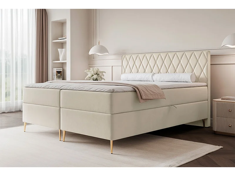 Continentaal bed - 180x200 cm - in lichtbeige fluwelen stof - CARESSO