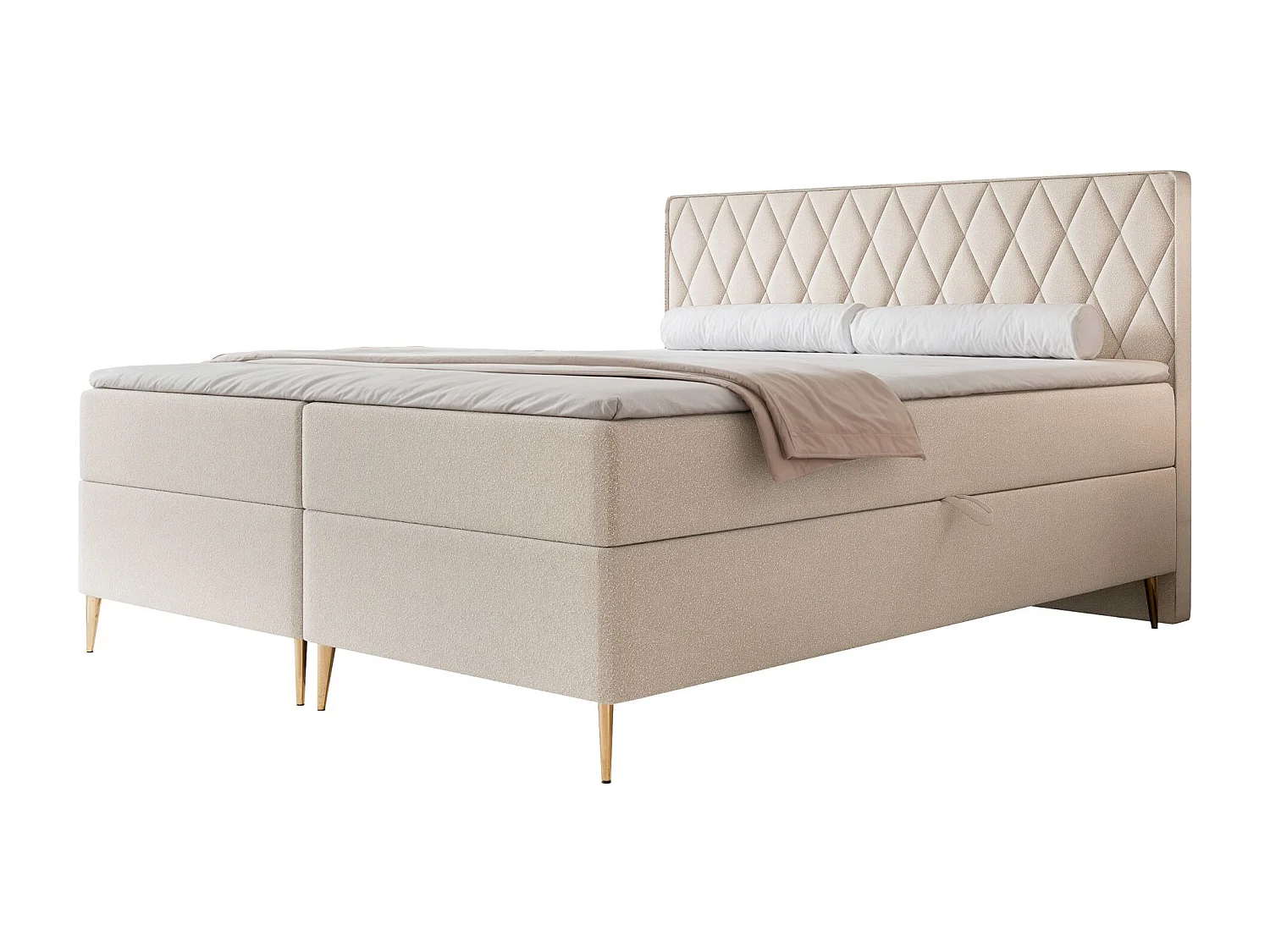 Lit continental - 140x200 cm - en tissu chenille crème - CARESSO