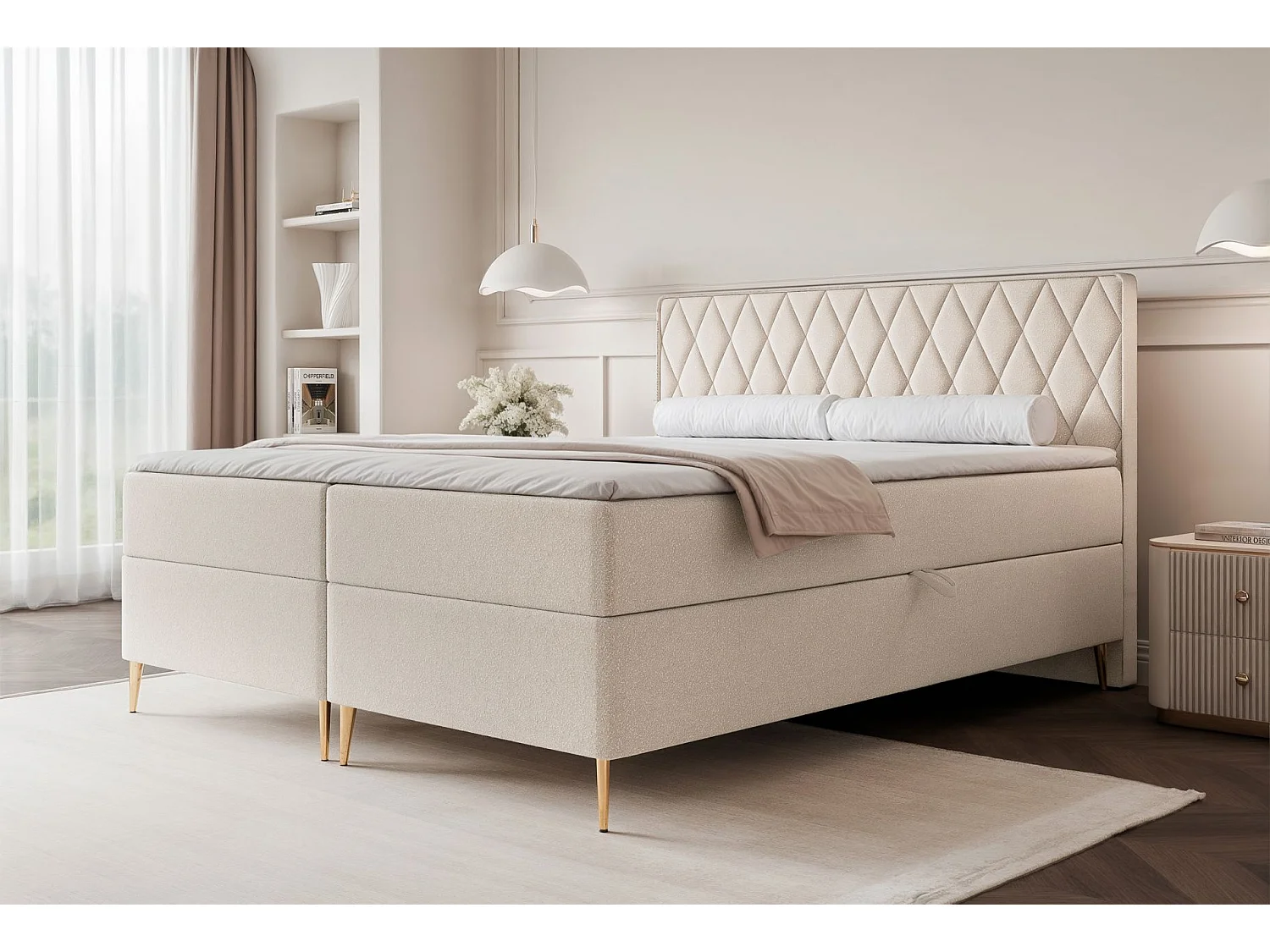 Boxspringbett 140x200 - mit Bonellmatratze - Topper - Chenille - creme - CARESSO