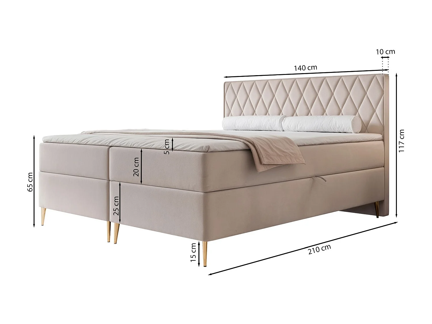 Boxspringbett 140x200 - mit Bonellmatratze - Topper - Chenille - creme - CARESSO