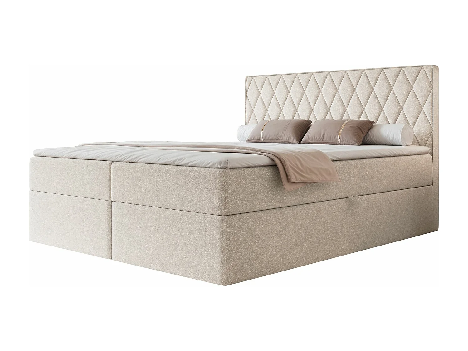 Continentaal bed - 140x200 cm - in crèmekleurige chenillestof - CARENZO