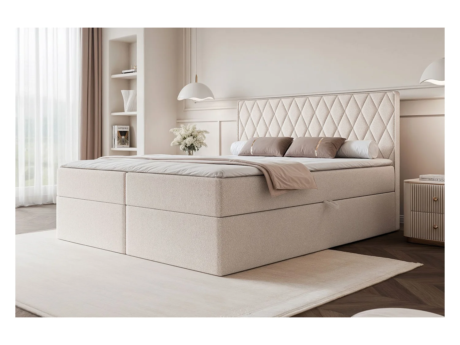 Boxspringbett 140x200 - mit Bonellmatratze - Topper - Chenille - creme - CARENZO