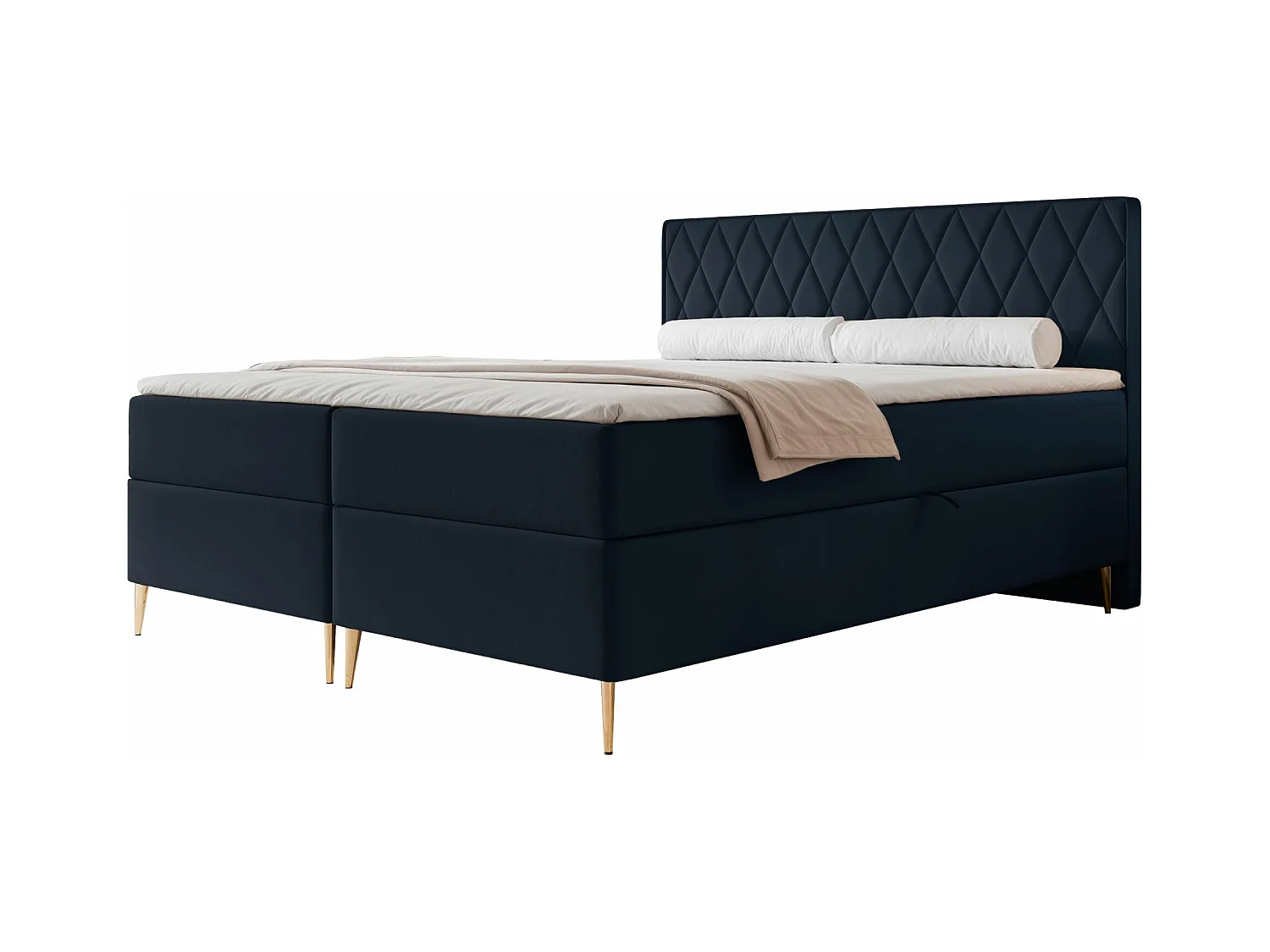 Lit continental - 160x200 cm - en tissu velours marine - CARESSO