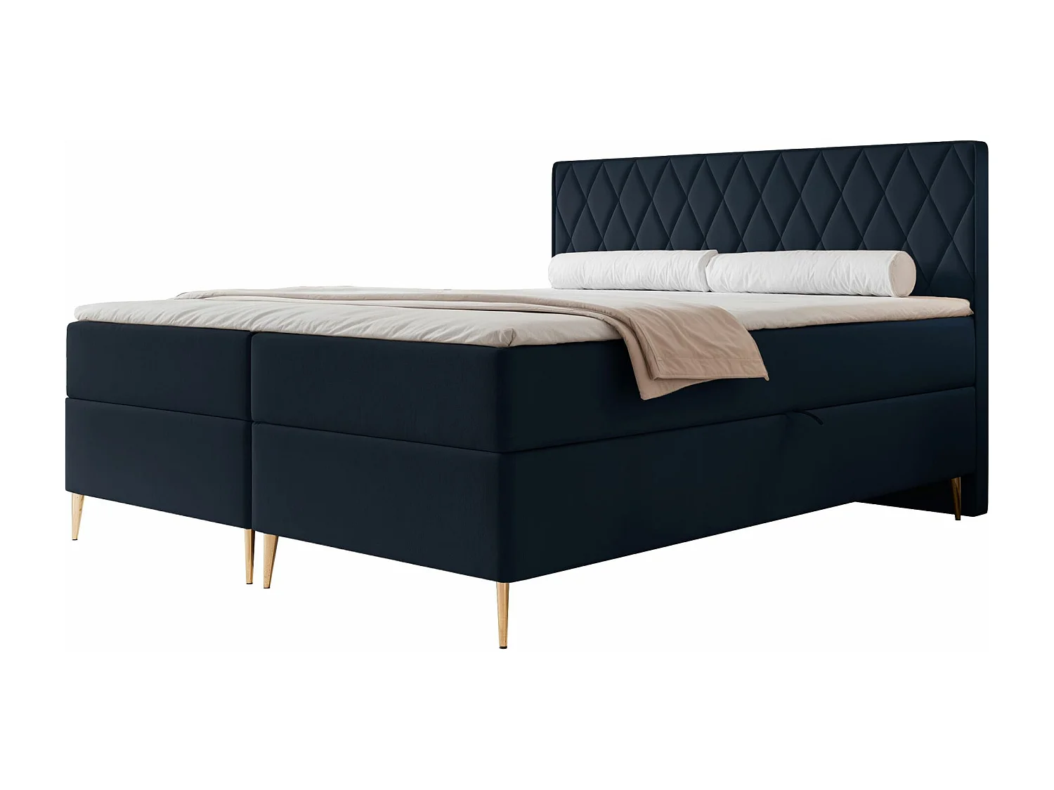 Lit continental - 160x200 cm - en tissu velours marine - CARESSO