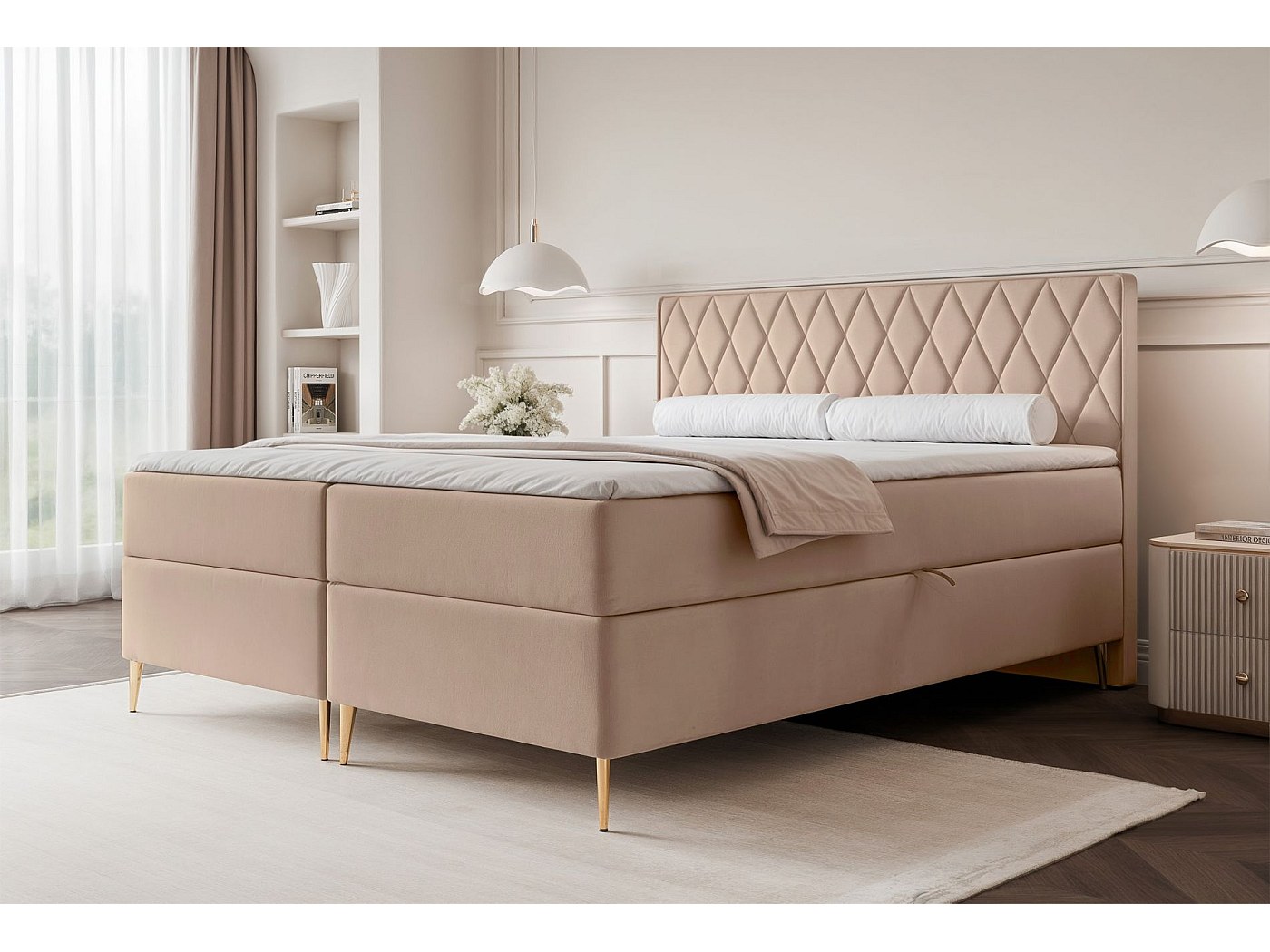 Boxspringbett 140x200 - mit Bonellmatratze - Topper - Velours - beige ...
