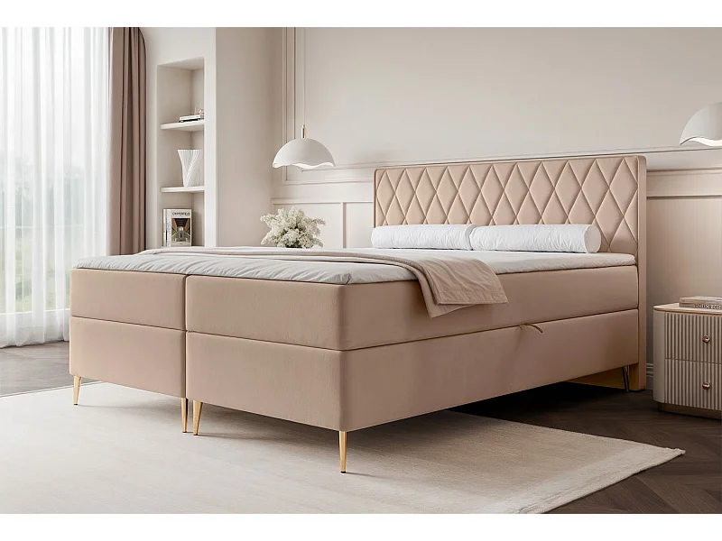 Lit continental - 140x200 cm - en tissu velours beige - CARESSO