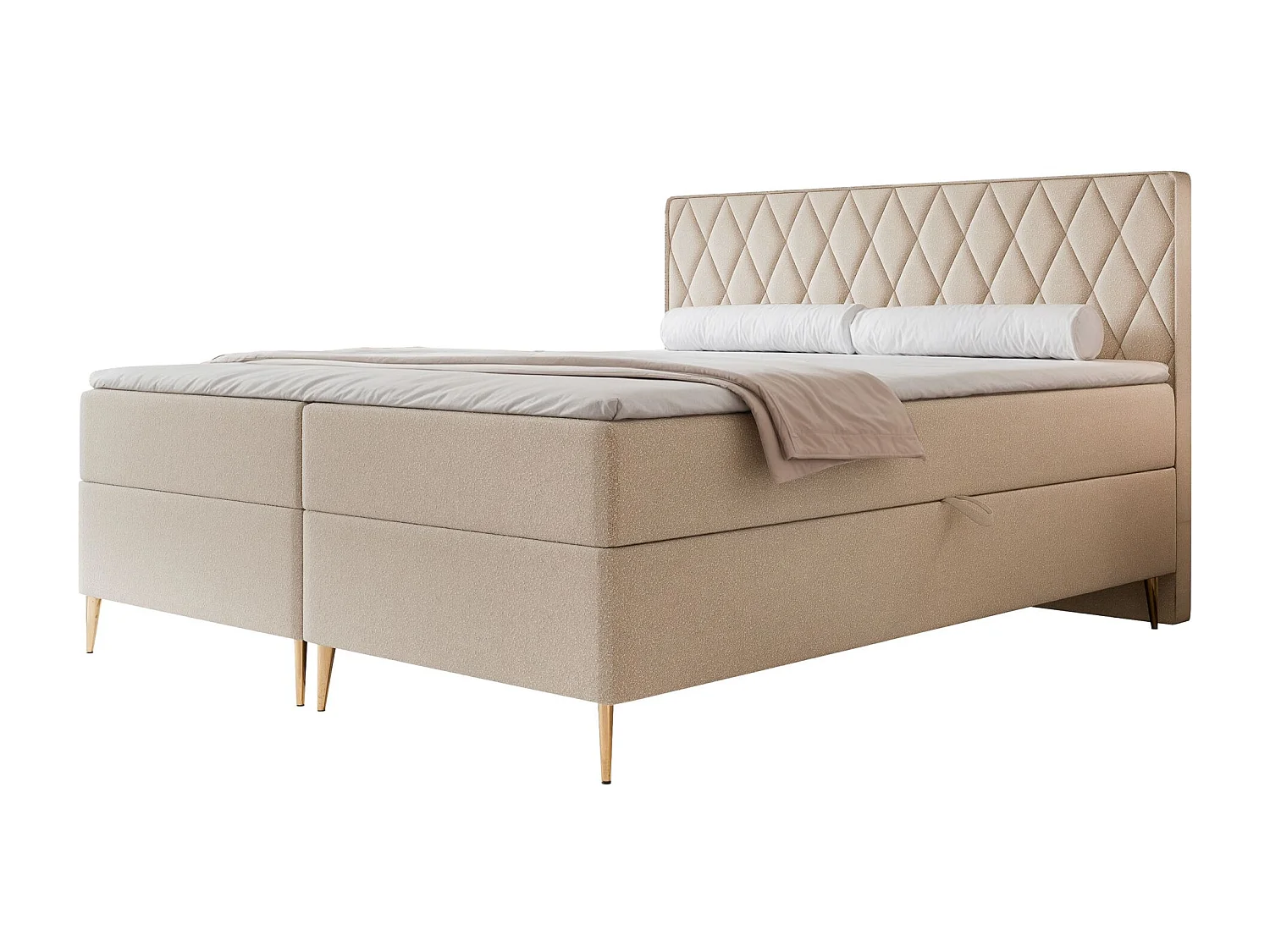Continentaal bed - 140x200 cm - in beige chenillestof - CARESSO
