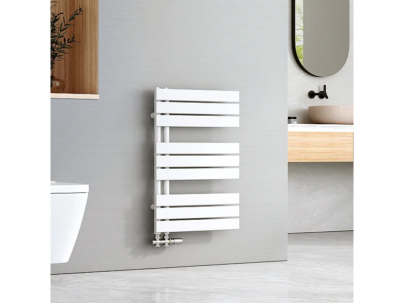 EMKE Sèche-serviettes à Eau Chaude Panneau Plat, Sèche-serviettes connexion latérale pour, Blanc 762 x 500mm 397 Watts