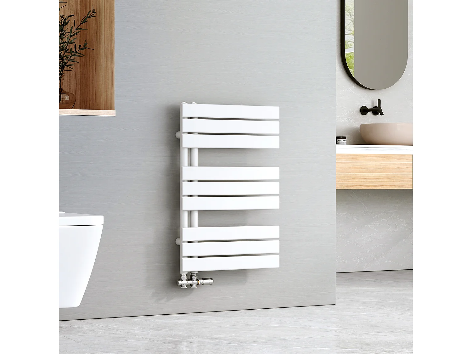 EMKE Sèche-serviettes à Eau Chaude Panneau Plat, Sèche-serviettes connexion latérale pour, Blanc 762 x 500mm 397 Watts