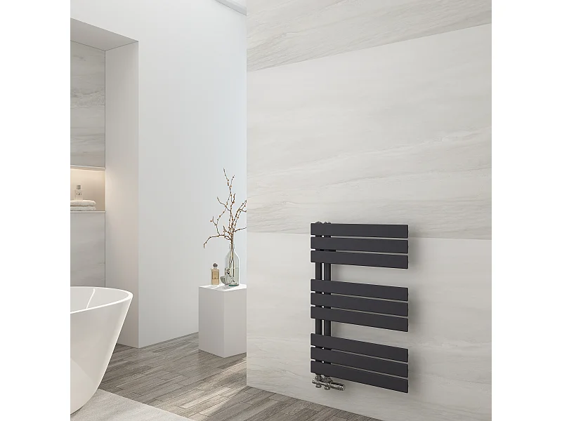 EMKE Handdoekradiator - Plat Design - Mat Zwart - 76x50 cm - Verwarming Badkamer