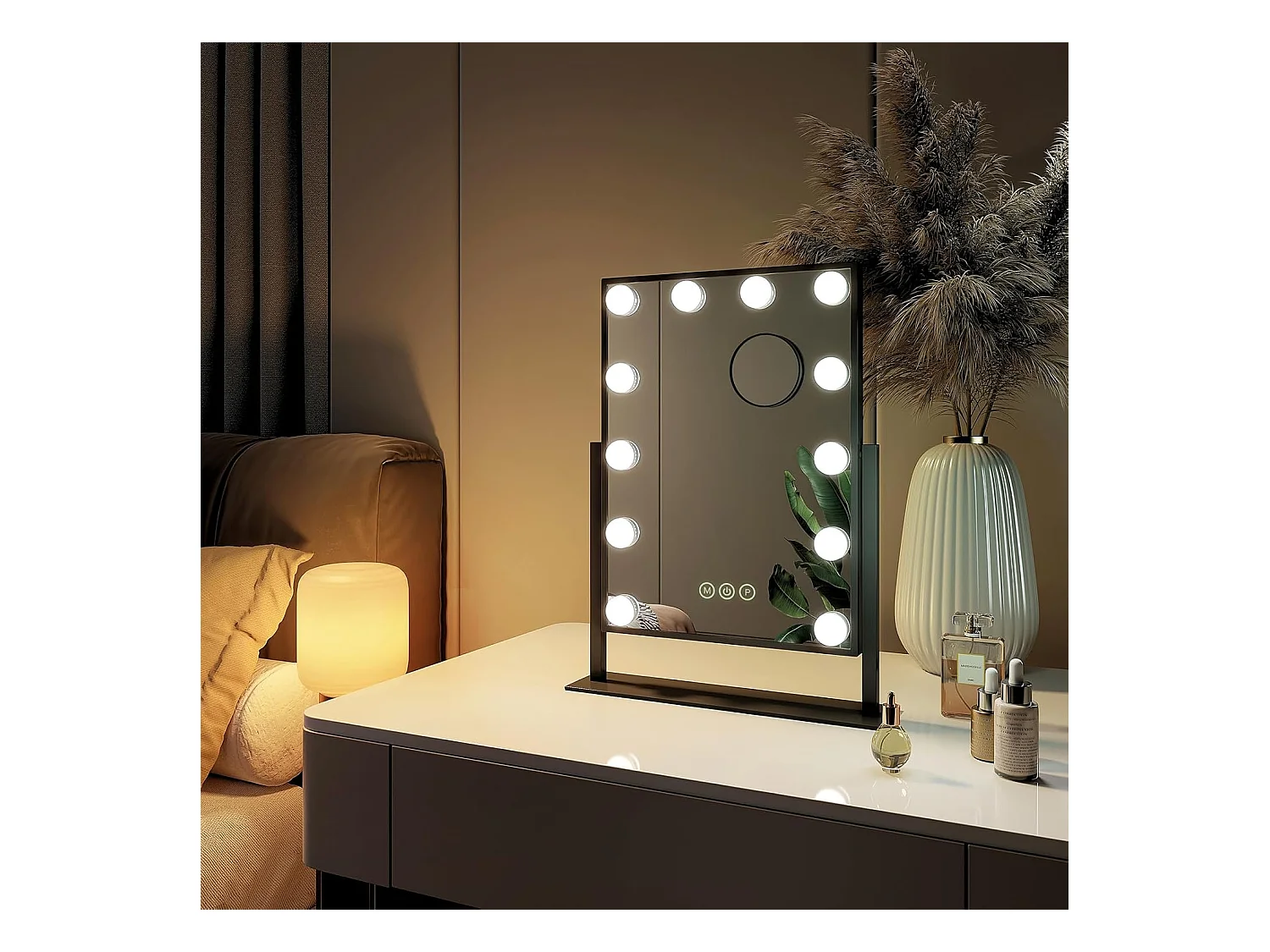 EMKE Hollywood Miroir maquillage avec lumière, 30 x 41cm, Miroir de coiffeuse pivotant à 360°, avec 3 lumières dimmables, Noir
