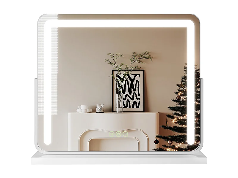 EMKE Specchio cosmetico 60x51,6 cm, con 3 LED colorati a intensità variabile, specchio quadrato bianco ruotabile a 360°