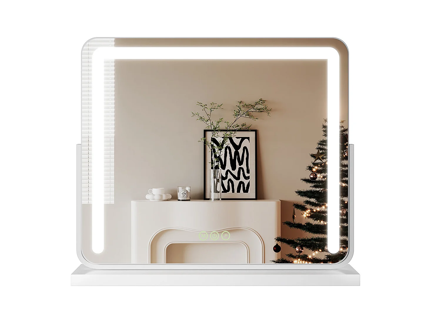 EMKE Miroir cosmétique 60x51.6cm, avec 3 LED de couleur à intensité variable, miroir carré blanc orientable sur 360°