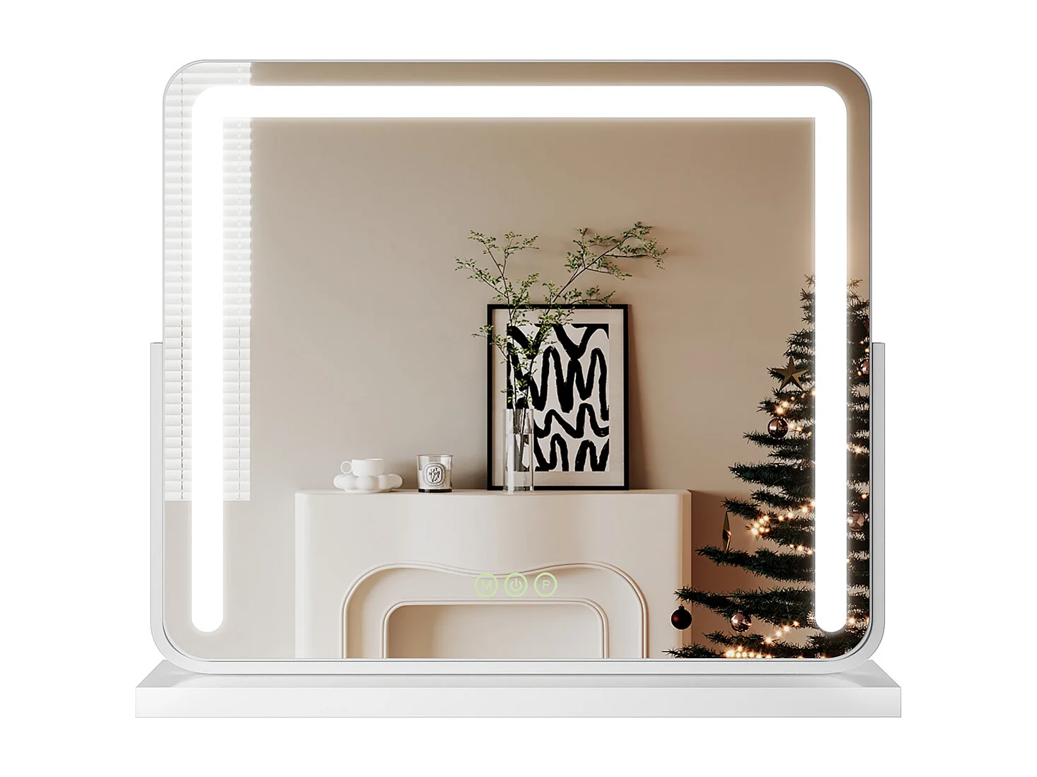 EMKE Miroir cosmétique 60x51.6cm, avec 3 LED de couleur à intensité variable, miroir carré blanc orientable sur 360°