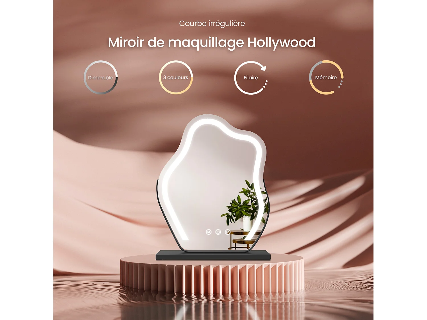 EMKE Specchio da trucco illuminato con interruttore sensibile al tocco a 3 colori Dimmerabile Rotazione di 360° - Cornice nera 58 x 45 cm