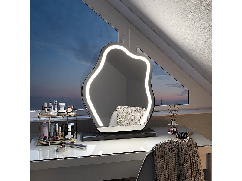 EMKE Specchio da trucco illuminato con interruttore sensibile al tocco a 3 colori Dimmerabile Rotazione di 360° - Cornice nera 58 x 45 cm